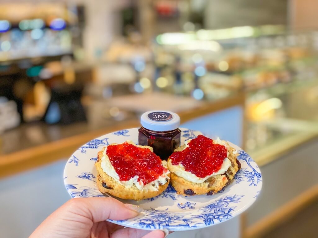 Scones with cream and jam, at the bakehouse maldon